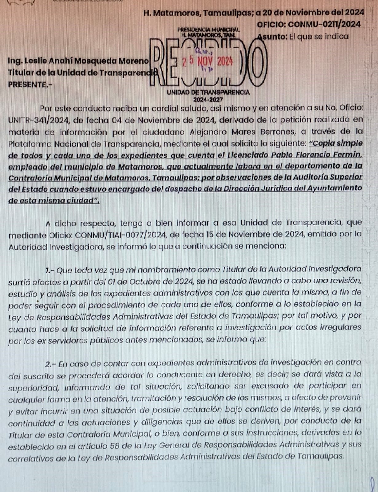 Pablo Florencio y Roberto Vázquez “El Chino”, funcionarios de la Contraloría Municipal, por norma y por ley, se deben de ir del Municipio